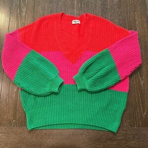 Show Me Your MuMu Mina Knit Sweater Feliz Colorblock Vneck Balloon Sleeves